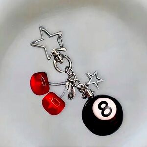 Cherries, Eight Ball & Star Bag Charm-NEW